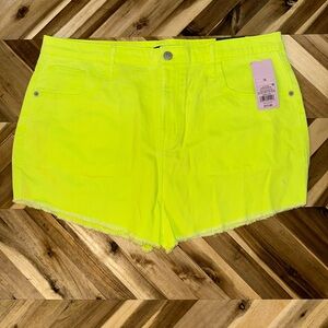 NWT Neon Yellow Women's Hi Rise Shorts Sz 18